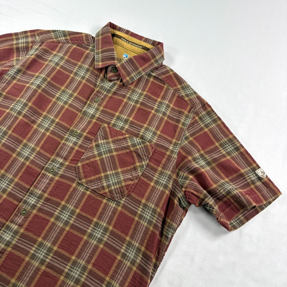 Kuhl Tropik Shirt Mens Small Red Brown Plaid Button Up Outdoor Trail Hiking Camp